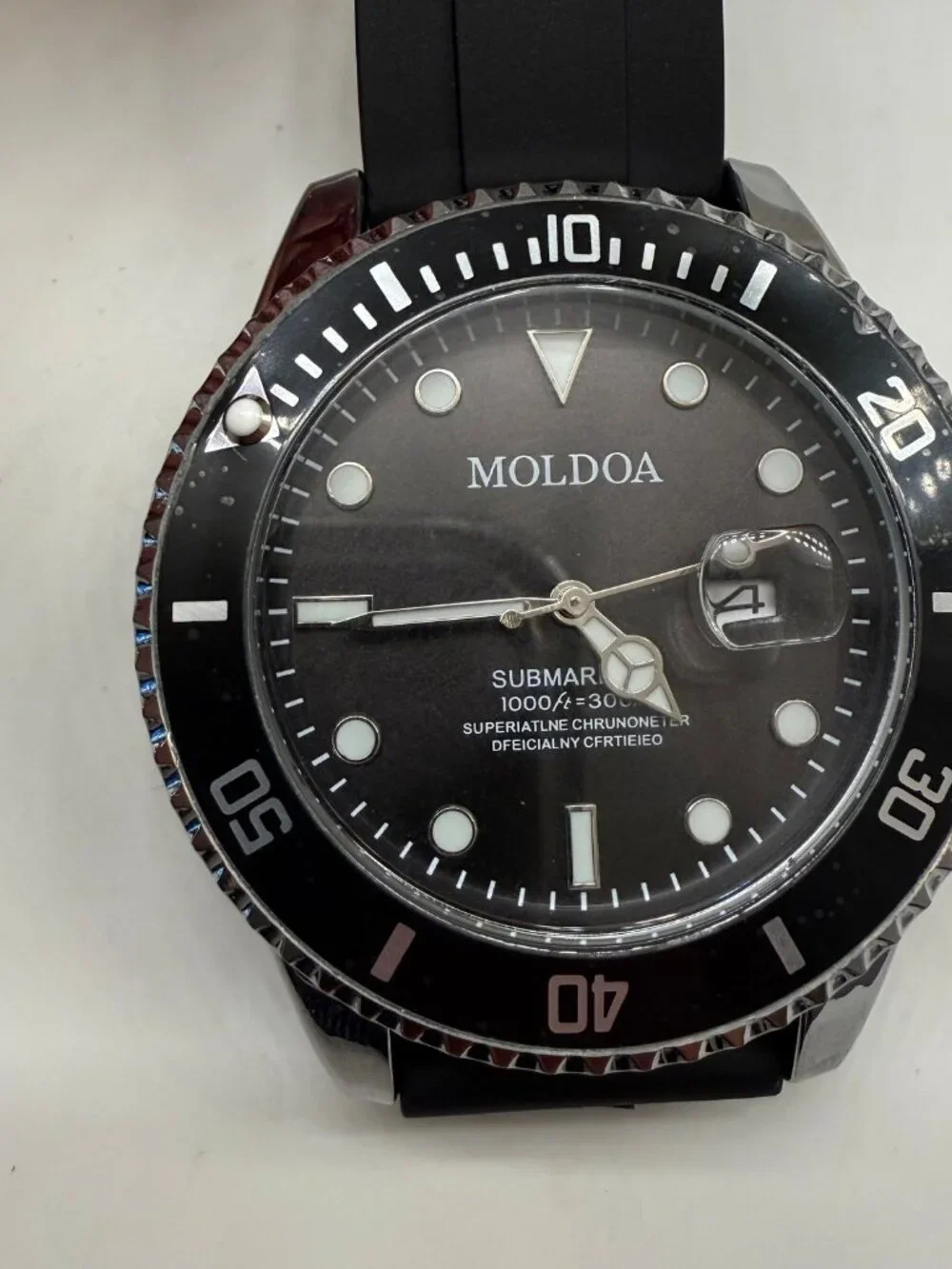 MOLDOA DIVER MENS BLACK 43MM AUTOMATIC DATE STEEL RUBBER BAND WATCH NIB
